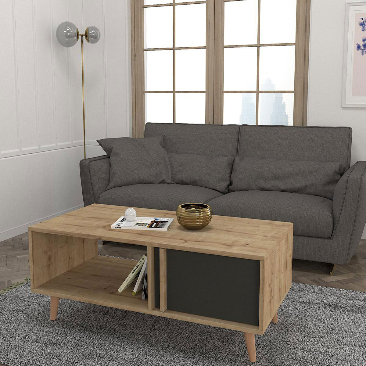 ARTELIBRE 14410186 ANDROS COFFEE TABLE 120X60X45CM NATURAL/CHARCOAL