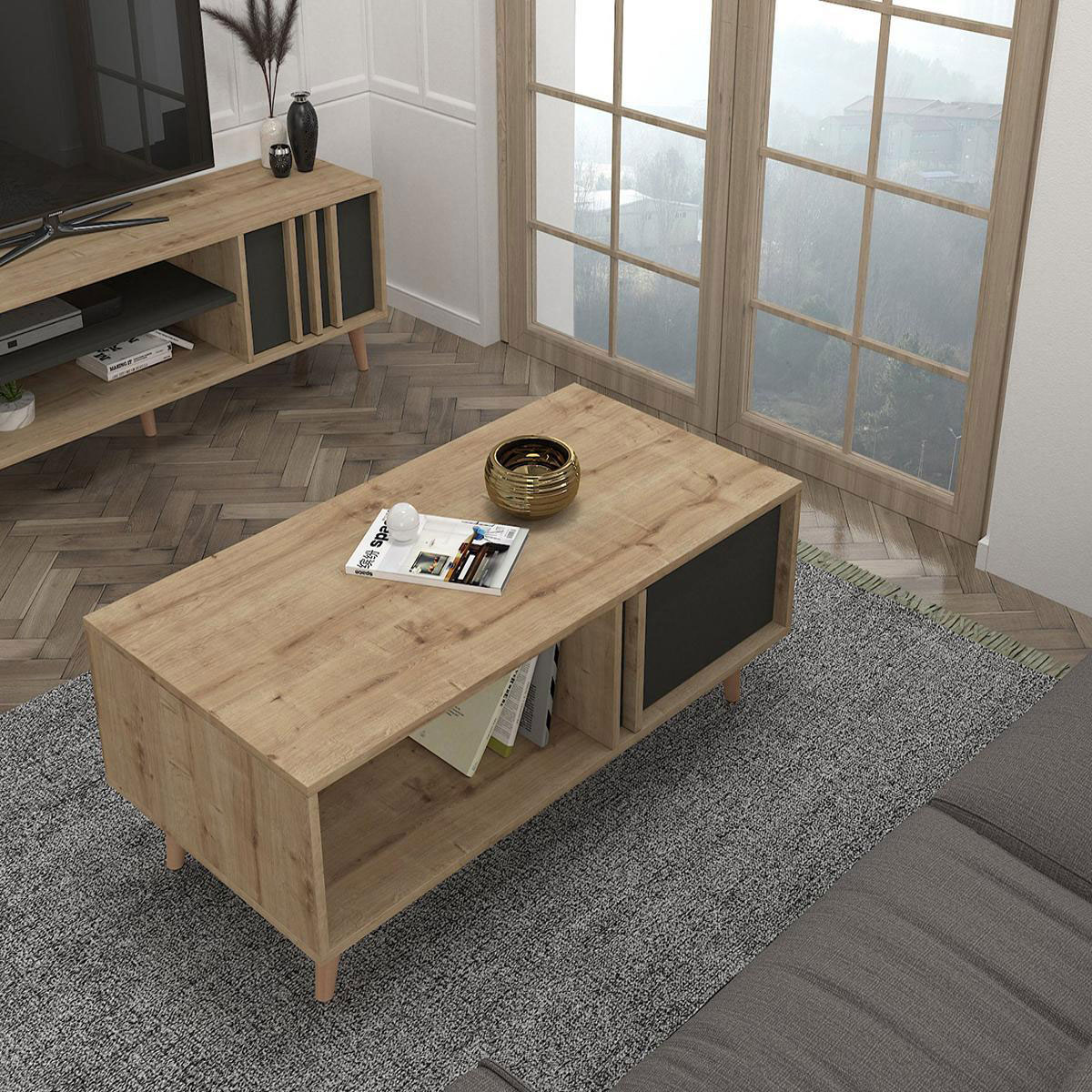 ARTELIBRE 14410186 ANDROS COFFEE TABLE 120X60X45CM NATURAL/CHARCOAL