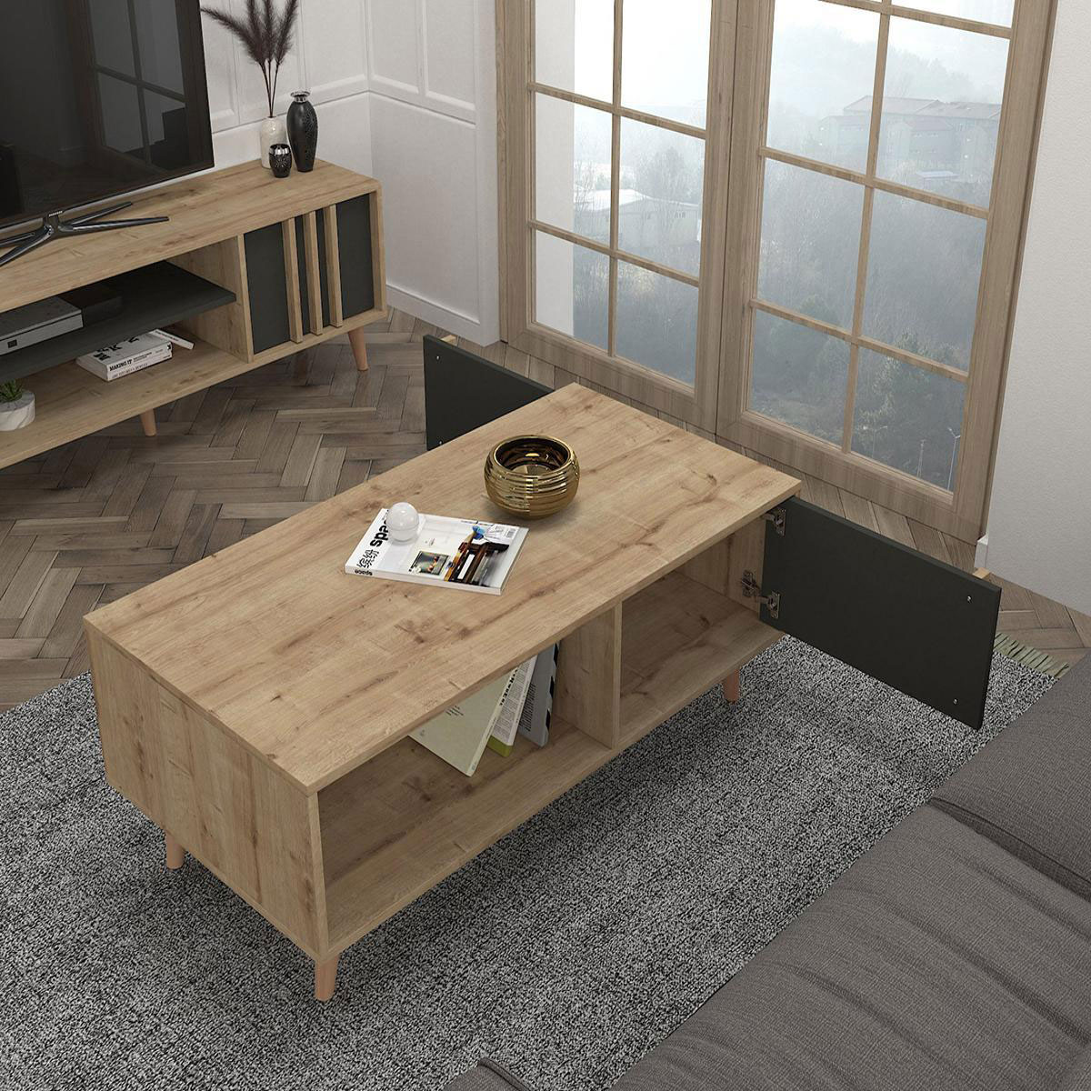 ARTELIBRE 14410186 ANDROS COFFEE TABLE 120X60X45CM NATURAL/CHARCOAL