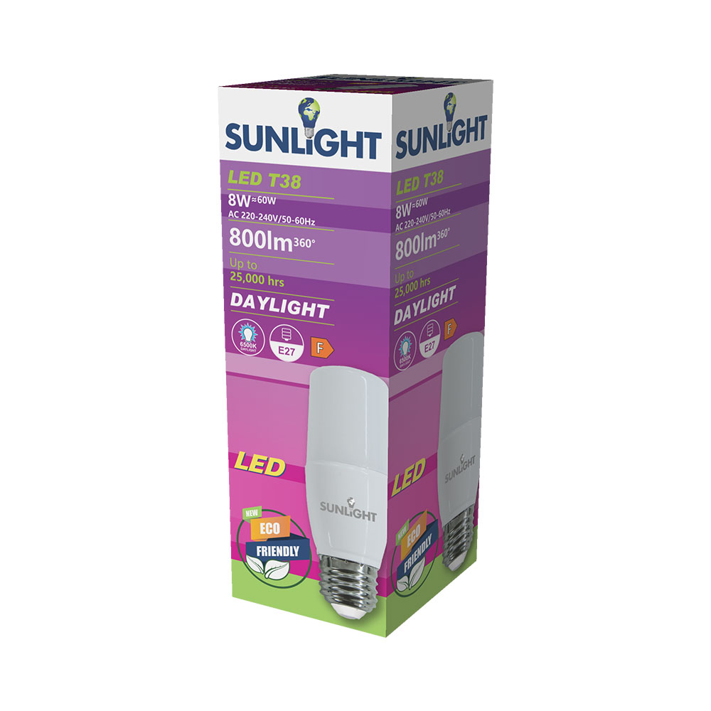 SUNLIGHT LED 8W T38 ΛΑΜΠΤΗΡΑΣ E27 800LM 6500K 270° ΓΑΛΑΚΤΟΧΡΩΜΟΣ