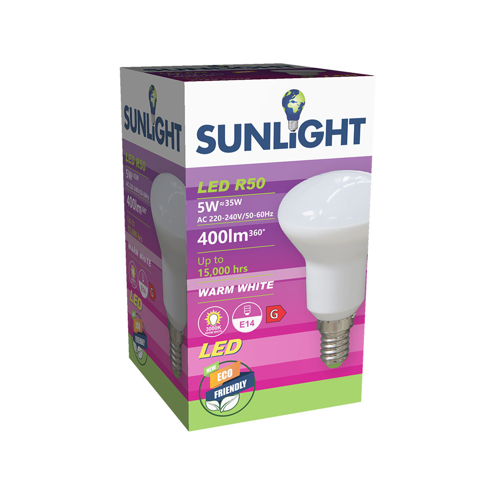 SUNLIGHT LED 5W R50 ΛΑΜΠΤΗΡΑΣ E14 400LM 3000K 120° ΓΑΛΑΚΤΟΧΡΩΜΟΣ