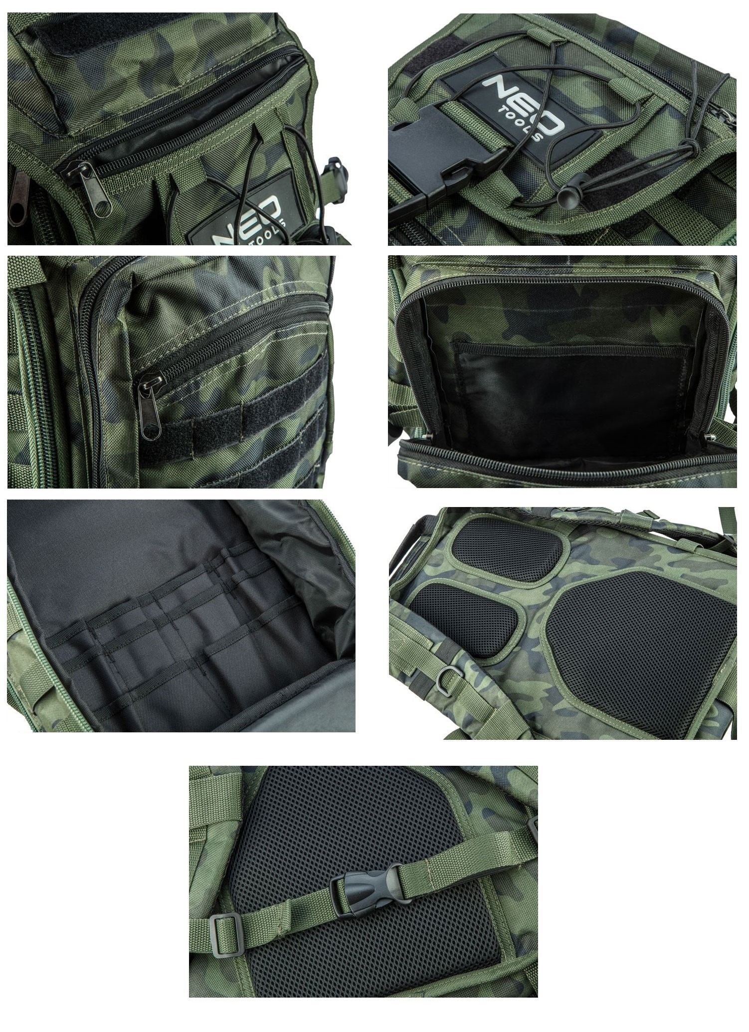 NEO CAMO BACKPACK 4 INSIDE AND 18 OUTSIDE POCKETS