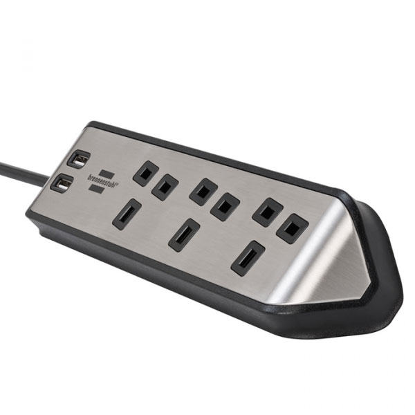 BRENNENSTUHL CORNER EXTENSION LEAD 3 WAY-2 USB BLACK