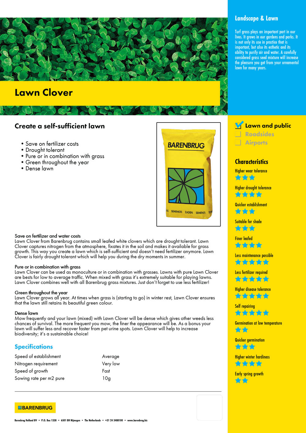 BARENBRUG LAWN CLOVER MIXTURE 0.5KG