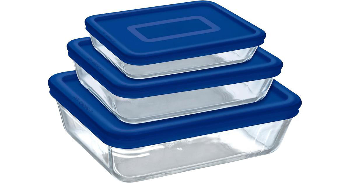 PYREX COOK & FREEZE SET OF 3 GLASS CONTAINERS 0.8L / 1.5L / 2.6L