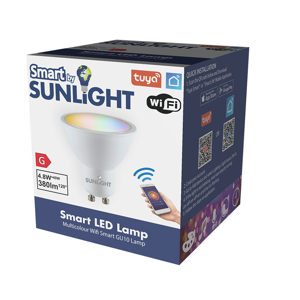 SUNLIGHT LED 4.8W ΕΞΥΠΝΟΣ ΛΑΜΠΤΗΡΑΣ GU10 380LM RGB+CCT WIFI TUYA APP