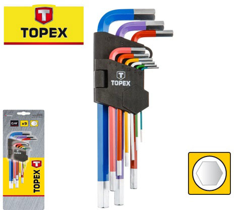 TOPEX 9PCS ΜΑΚΡΥ ΕΞΑΓΩΝΟ ΣΕΤ ΚΛΕΙΔΙΩΝ ΧΡΩΜΑΤΩΝ CrV 1.5-10MM