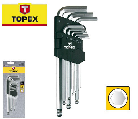 TOPEX 9PCS ALLEN KEY BALL LONG CrV 1.5-10MM