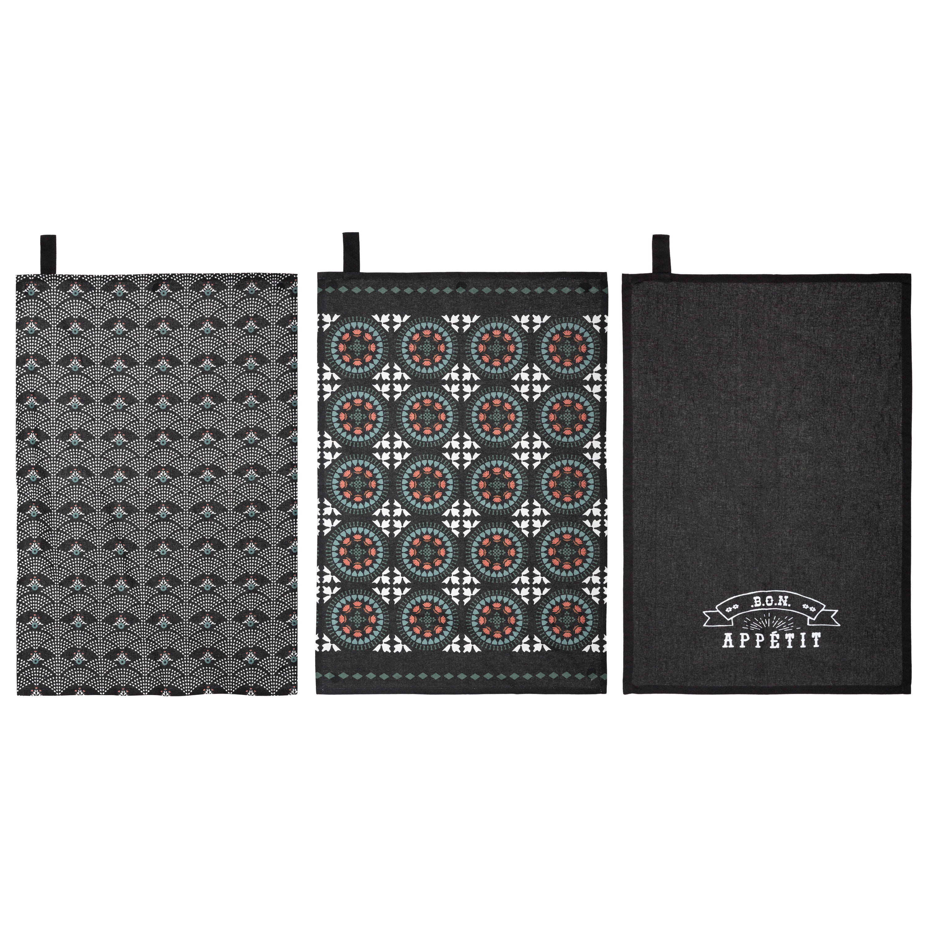 SET3 KITCHEN TOWELS 45X70CM BLACK