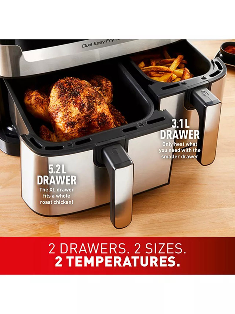 TEFAL EY905D EASY FRY AIR FRYER & GRILL 8.3L DUAL 5.2L+3.1L 1800W