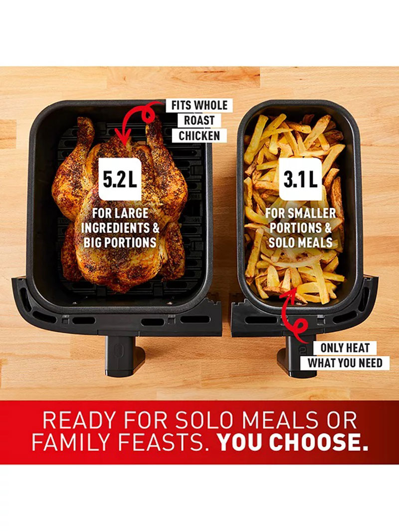 TEFAL EY905D EASY FRY AIR FRYER & GRILL 8.3L DUAL 5.2L+3.1L 1800W