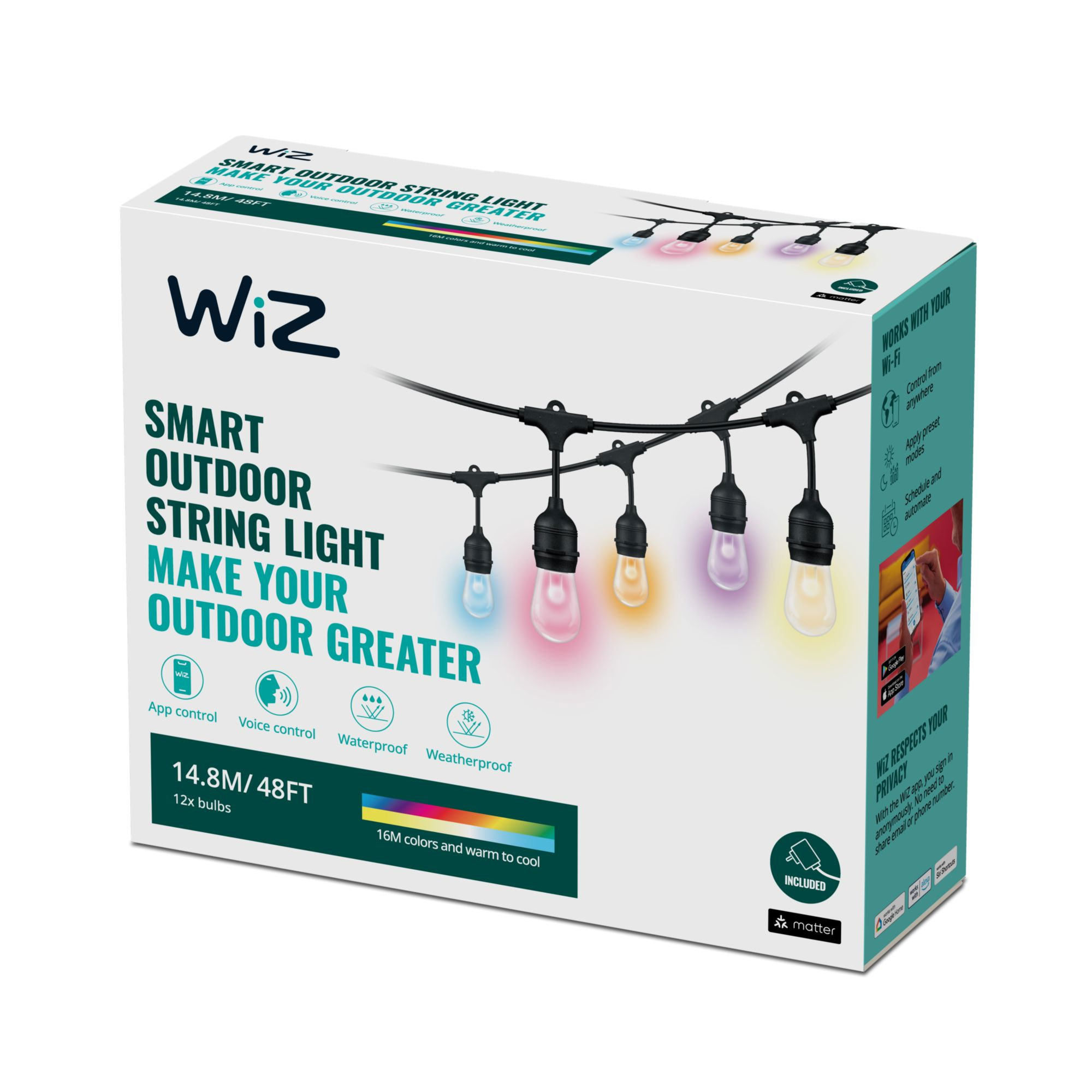 WIZ 48FT STRING LIGHTS EU TYPE C 14.8CM 12 BULBS