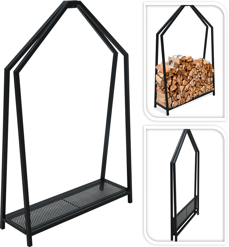 FIREWOOD/ LOGS STORAGE METAL RACK BLACK