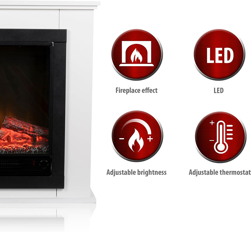 CLASSIC FIRE ALPINA GENEVA ELECTRIC LED FIREPLACE WITH HEATER & MANTELPIECE