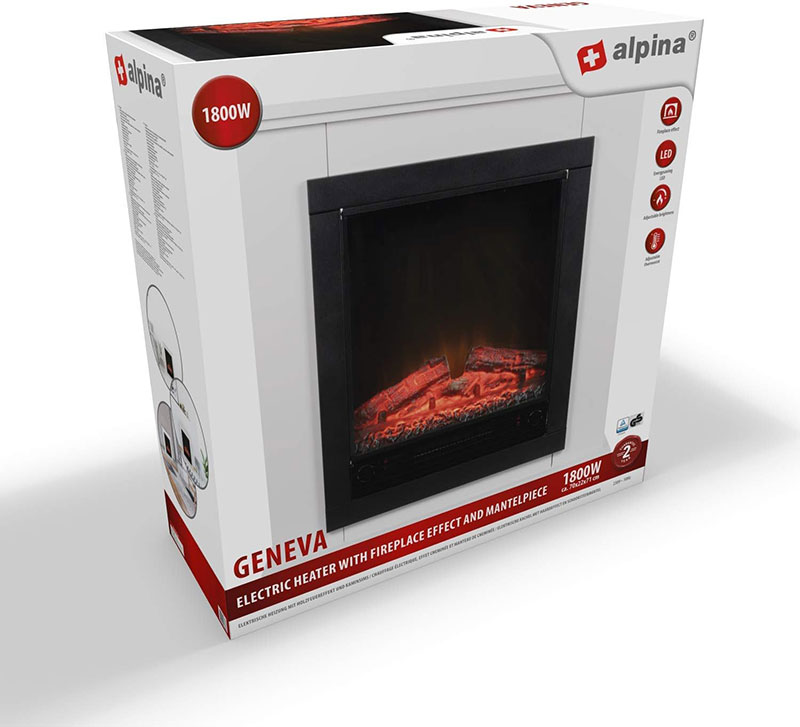 CLASSIC FIRE ALPINA GENEVA ELECTRIC LED FIREPLACE WITH HEATER & MANTELPIECE