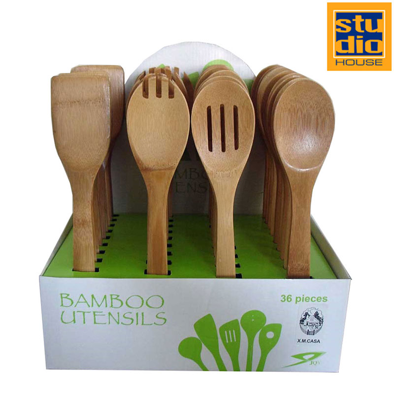 XMC BAMBOO SPOON 30CM 4 ASSORTED DESIGNS