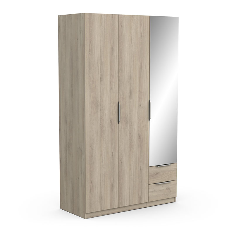 GHOST WARDROBE 3 DOORS - 2 DRAWERS AND A MIRROR - OAK