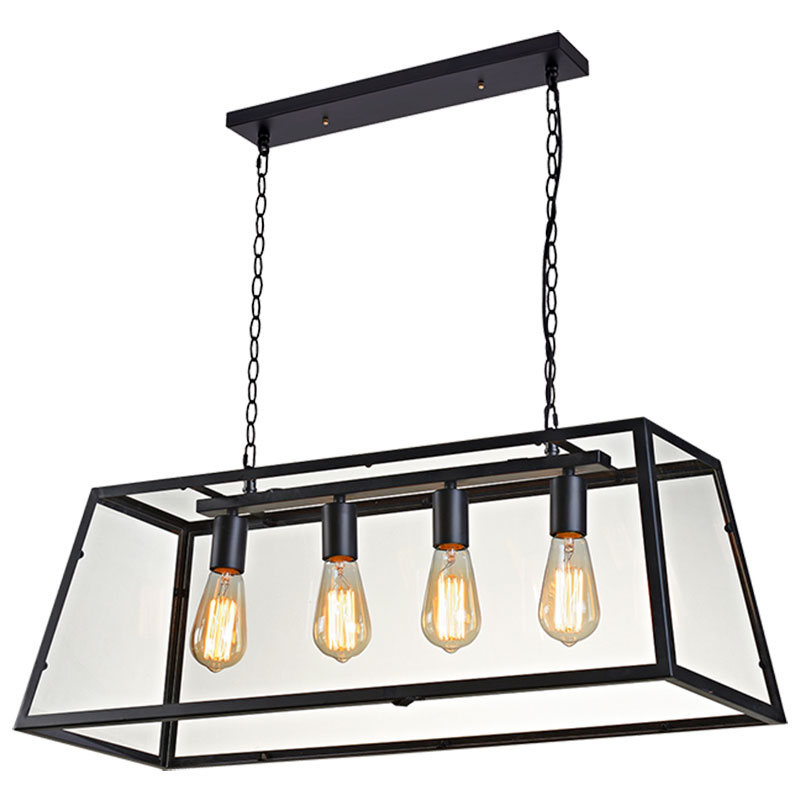 SUNLIGHT 4xE27 (MAX.4x40W) PENDANT LIGHT CLEAR GLASS BLACK IP20 L780xW300xH270xH1170MM