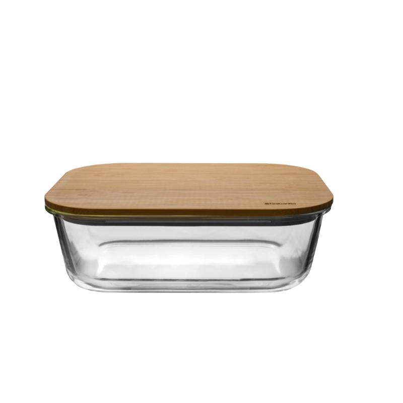 BRABANTIA OVEN BOWL GLASS, WITH WOODEN LID 1400ML