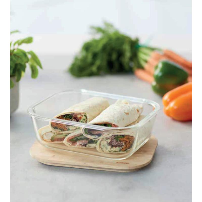 BRABANTIA OVEN BOWL GLASS, WITH WOODEN LID 2300ML