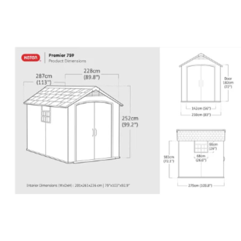 KETER PREMIER OUTDOOR SHED 7.5X9 - GREY