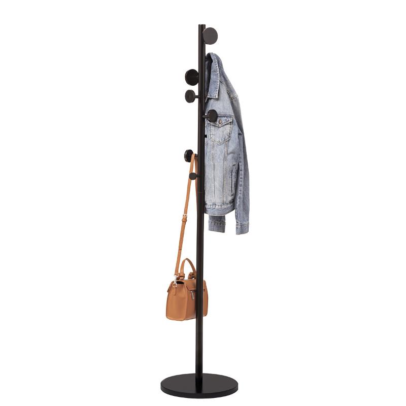 FIVE COAT RACK WITH 8 ROUND HOOKS - BLACK