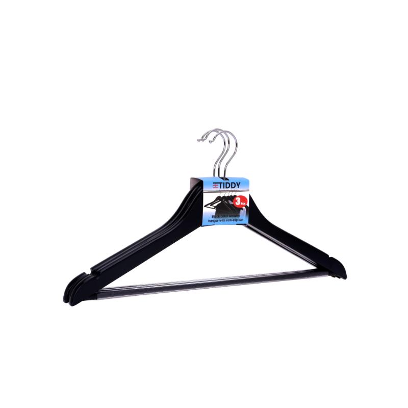 WOODEN CLOTH HANGERS PVC 3 PIECES - BLACK