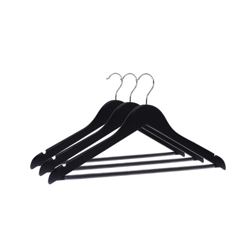 WOODEN CLOTH HANGERS PVC 3 PIECES - BLACK