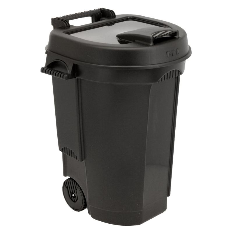 DUSTBIN WITH LID ON WHEELS 110L - BLACK