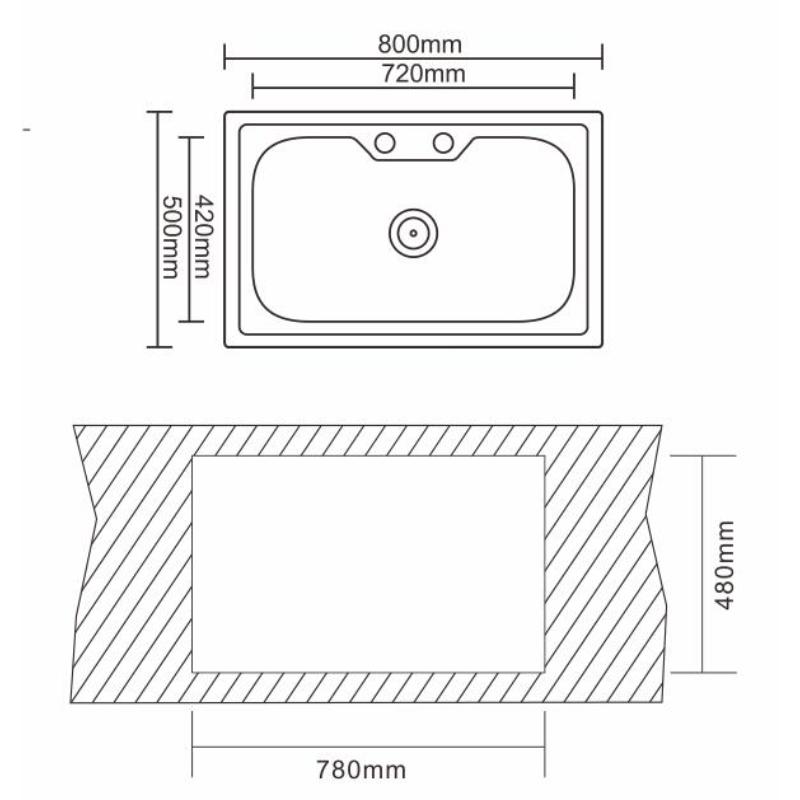 IC KITCHEN SINK S/S 80X50CM