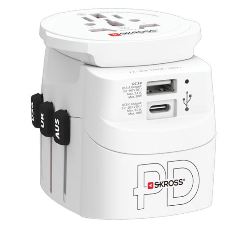 SKROSS TRAVEL ADAPTER PRO LIGHT USB A+C - WHITE