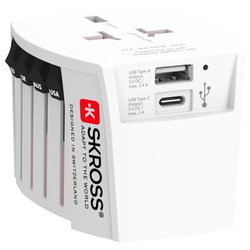 SKROSS TRAVEL MU USB ADAPTER A+C U/SAL - WHITE