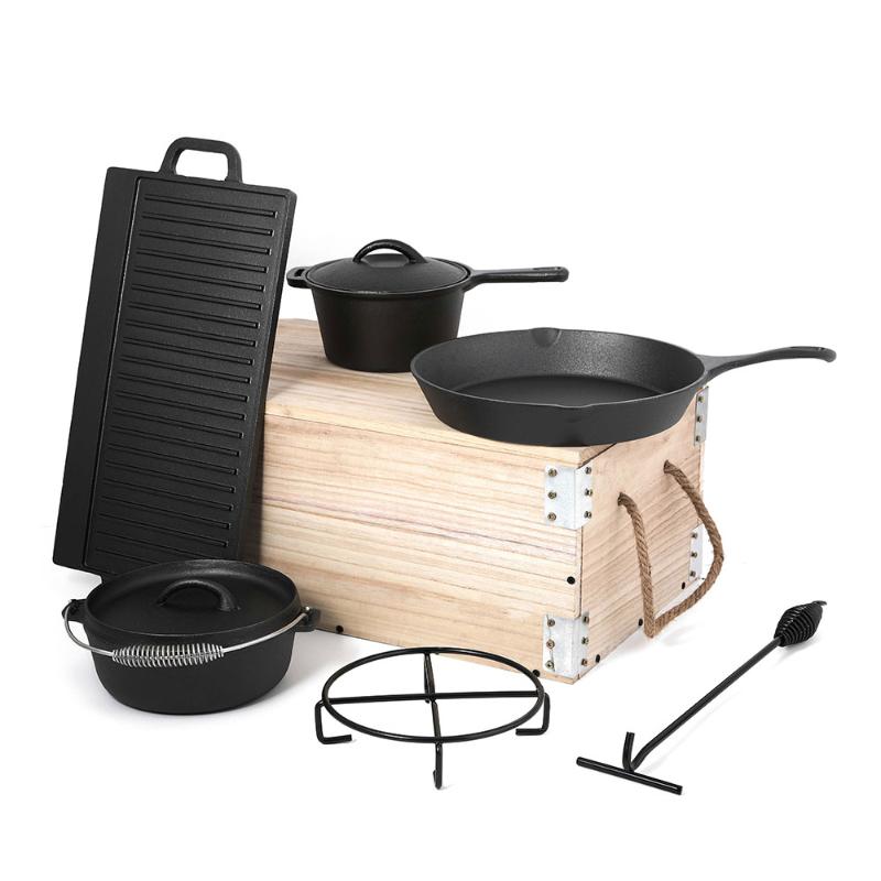 CS-SOLINGEN PARILLA SET CAST IRON COOKWARE SET IN WOODEN BOX - 9 PIECES