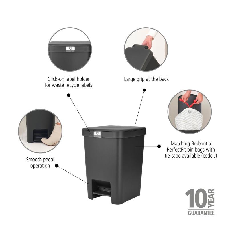 BRABANTIA STEP-UP PEDAL BIN 25L - DARK GREY