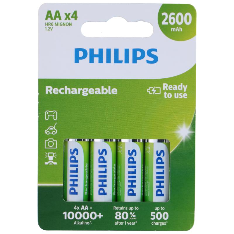 PHILIPS RECHARGEABLE BATTERY AA 4 PIECES NIMH 2600MAH