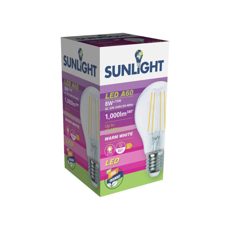 SUNLIGHT 'ΝΗΜΑΤΟΣ' LED 8W A60 ΛΑΜΠΤΗΡΑΣ E27 1000LM 2700K